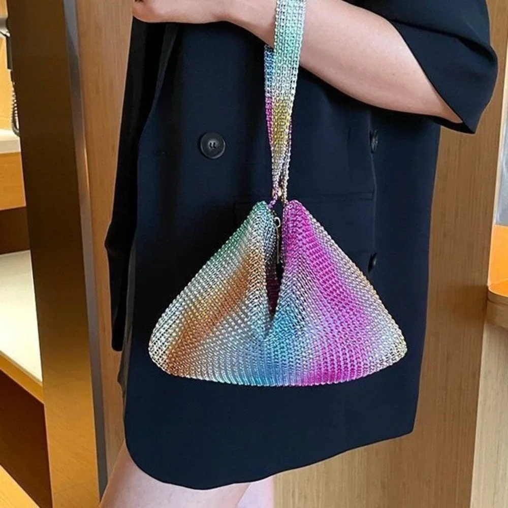 Sparkly Rainbow Rhinestone Shoulder Bag Women's Glam‎ Evening Clutch Purse